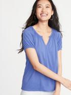 Relaxed Split-neck Textured Top For Women