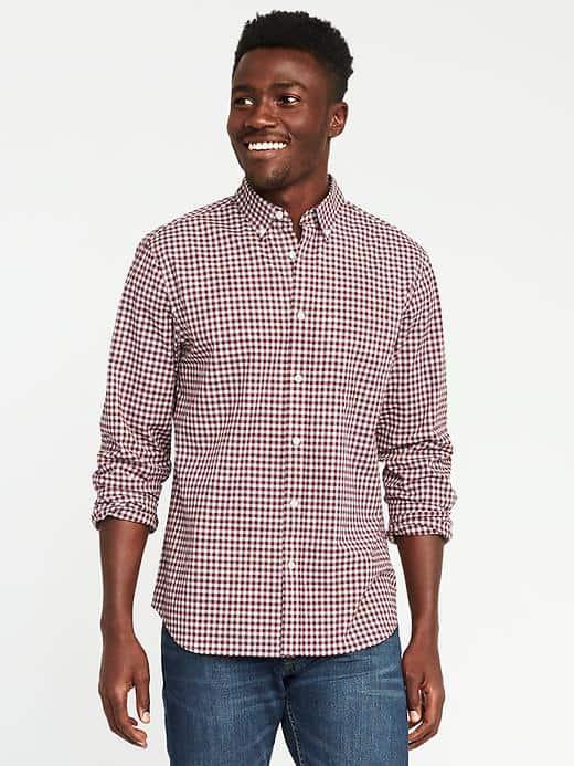 Old Navy Regular Fit Built In Flex Classic Shirt For Men - Heather Gray