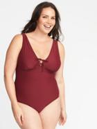 Old Navy Womens Smooth & Slim Plus-size Lace-up Swimsuit Burgundy Size 4x