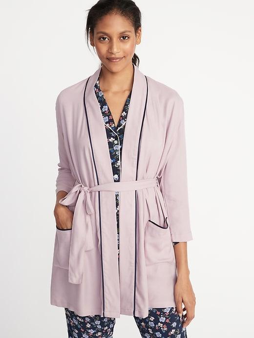 Old Navy Womens Soft-twill Tie-belt Robe For Women Plum Tonic Size Xs/s