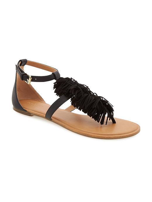 Old Navy Sueded Fringe T Strap Sandals For Women - Black