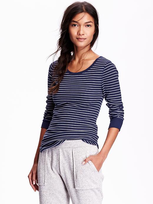 Old Navy Waffle Knit Crew Tee Size L Tall - Navy Stripe