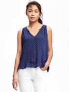 Old Navy Printed Smocked Swing Tank For Women - Navy Blue Print