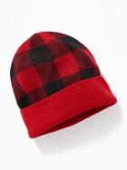 Old Navy Mens Sweater-knit Beanie For Men Red Buffalo Plaid Size One Size