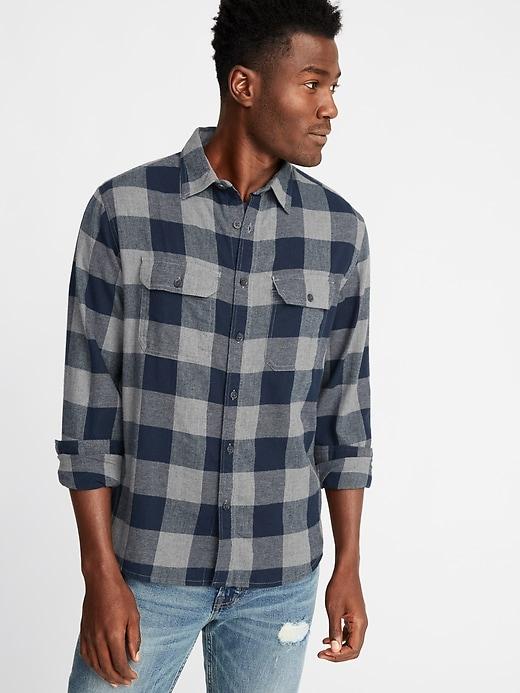 Old Navy Mens Regular-fit Built-in Flex Plaid Flannel Shirt For Men Navy Plaid Size Xs