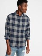 Old Navy Mens Regular-fit Built-in Flex Plaid Flannel Shirt For Men Navy Plaid Size Xs