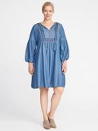 Old Navy Womens Plus-size Embroidered Tencel Shift Dress Medium Wash Size 1x