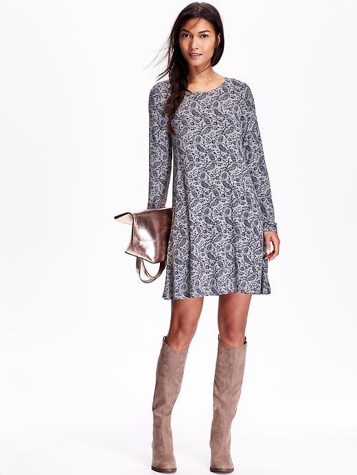 Old Navy Womens Jersey Swing Dress Size L Tall - Gray Print