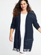 Old Navy Womens Plus-size Open-front Fringed-hem Sweater Blue Size 4x