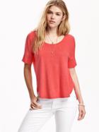 Old Navy Womens Sweater Knit Short Sleeve Tops Size L Tall - Apple Guava