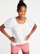 Old Navy Womens Relaxed Button-front Bubble-sleeve Top For Women Cream Size Xl