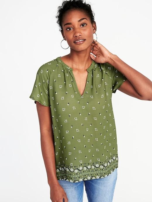 Old Navy Womens Relaxed Flutter-sleeve Top For Women Green Geometric Size L