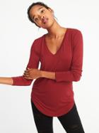 Old Navy Womens Luxe Curved-hem V-neck Tee For Women Red Velvet Size Xs