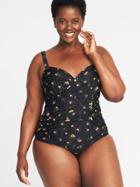 Old Navy Womens Secret-slim Plus-size Wrap-front Underwire Swimsuit Black Ditsy Floral Size 1x