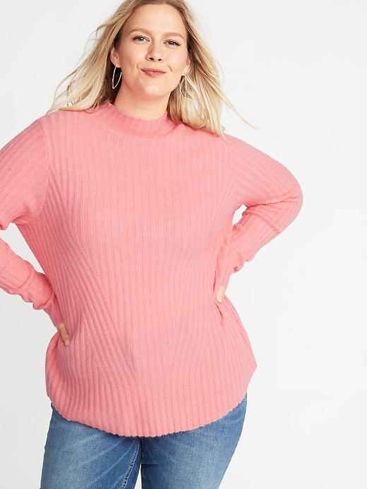 Old Navy Womens Directional Rib-knit Plus-size Mock-neck Sweater Peony Size 3x