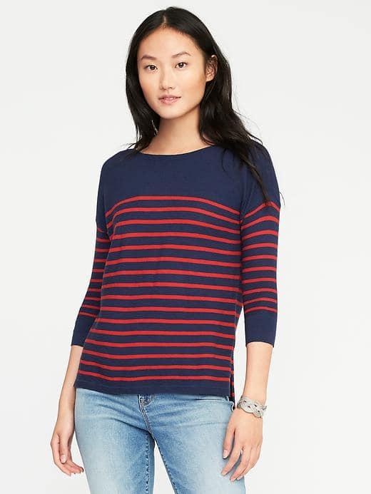 Old Navy Lightweight Textured Bateau Sweater For Women - Blue & Red Stripe