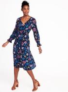 Old Navy Womens Waist-defined Midi Dress For Women Navy Floral Size M