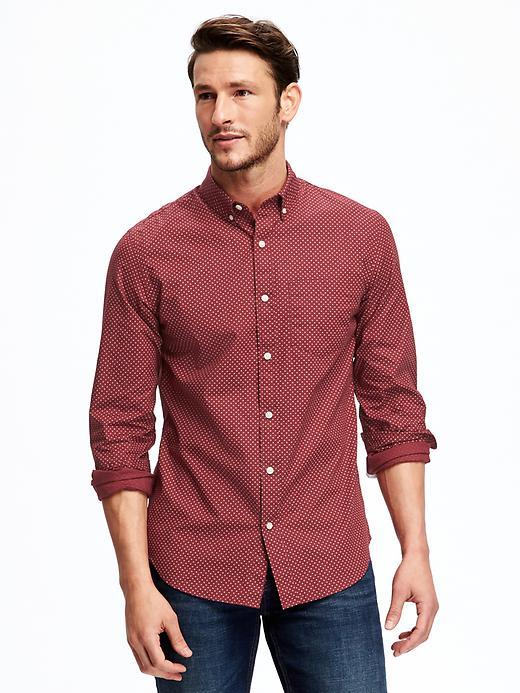 Old Navy Slim Fit Classic Printed Shirt For Men - Dark Red