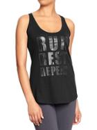 Old Navy Womens Active Godry Graphic Tanks - Black Top