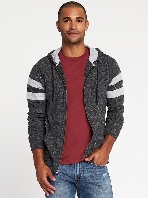 Old Navy Soft Washed Jersey Sleeve Stripe Hoodie For Men - Dark Charcoal Gray