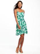 Old Navy Fit & Flare Cami Dress For Women - Green Palm Leaf