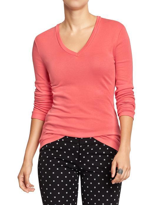 Old Navy Womens Perfect V Neck Tees Size L Tall - Apple Guava