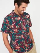 Old Navy Mens Slim-fit Printed Built-in Flex Getaway Shirt For Men Berry Pink Size L