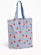 Old Navy Womens Printed Canvas Tote For Women Blue Stripe Blossoms Size One Size