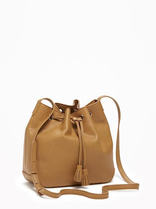 Old Navy Faux Leather Drawstring Bucket Bag For Women - Tan