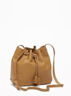 Old Navy Faux Leather Drawstring Bucket Bag For Women - Tan