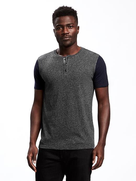 Old Navy Color Blocked Slub Knit Henley For Men - Blackjack