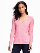 Old Navy Classic Marled V Neck Pullover For Women - Pink Marl