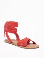 Old Navy Womens Sueded Ankle-tie Sandals For Women Bright Coral Size 8