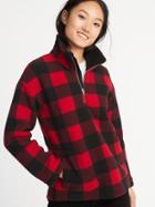 Old Navy Womens Sherpa 1/4-zip Mock-neck Pullover For Women Red Buffalo Plaid Size Xs