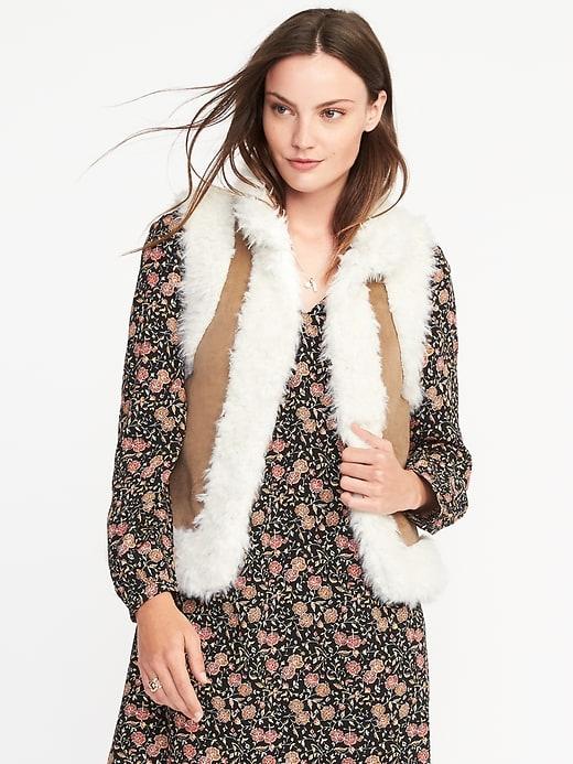 Old Navy Womens Faux-fur Shearling Vest For Women Tan Size Xl