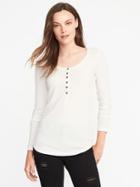 Old Navy Semi Fitted Rib Knit Henley For Women - Creme De La Creme