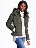 Old Navy Womens Faux Fur Trim Quilted Jacket Size Xs - Basil Pesto