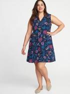 Old Navy Womens Sleeveless Georgette Plus-size Swing Dress Navy Floral Size 2x
