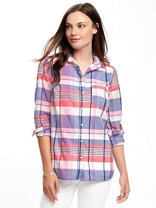 Old Navy Classic Pocket Shirt For Women - White Plaid