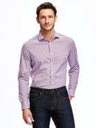 Old Navy Slim Fit Non Iron Signature Stretch Shirt For Men - Orange Plaid
