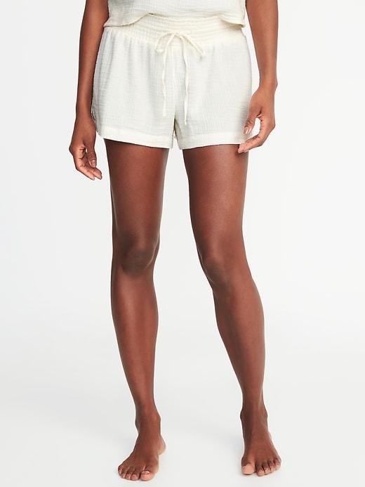 Old Navy Womens Smocked-waist Swim Cover-up Shorts For Women Cream Size L