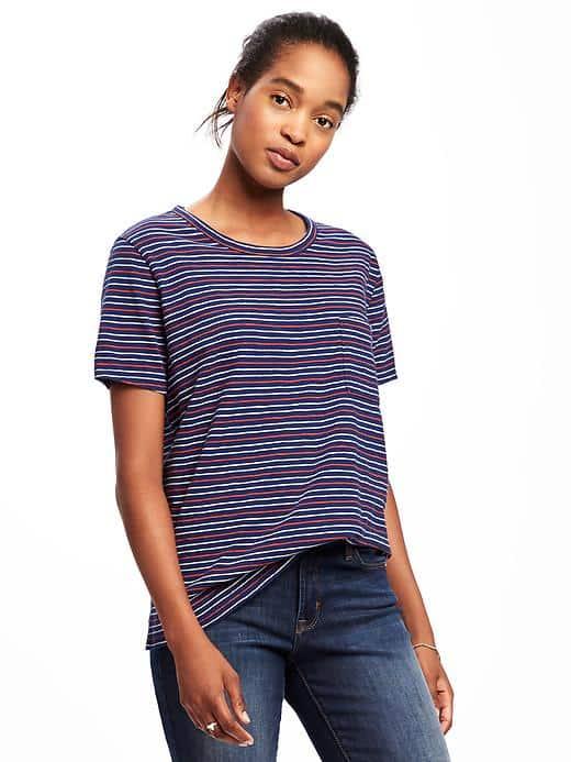 Old Navy Slub Knit Cropped Boyfriend Tee For Women - Navy Stripe