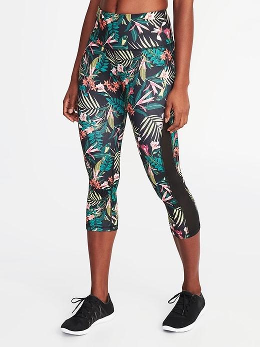 Old Navy Womens High-rise Side-mesh Compression Crops For Women Tropical Palm Print Size L