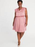 Old Navy Womens Waist-defined Crinkle-georgette Plus-size Dress Mauve Size 2x