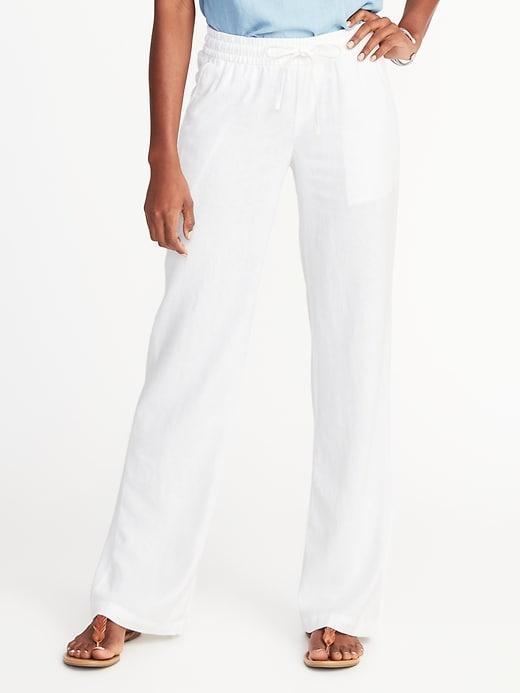Old Navy Womens Mid-rise Soft Wide-leg Linen-blend Pants For Women Bright White Size L