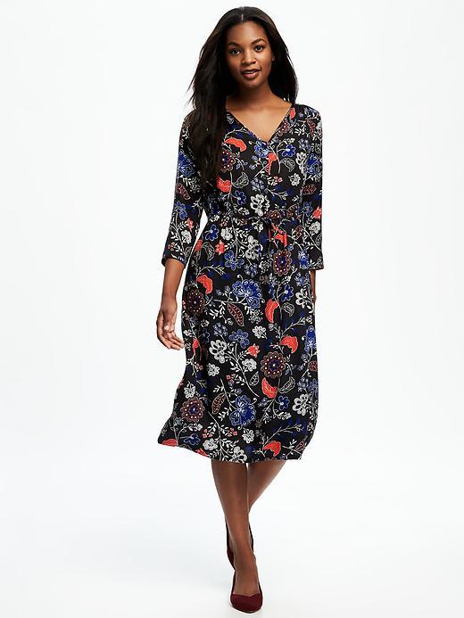 Old Navy Tie Waist Crepe Midi For Women - Black Floral