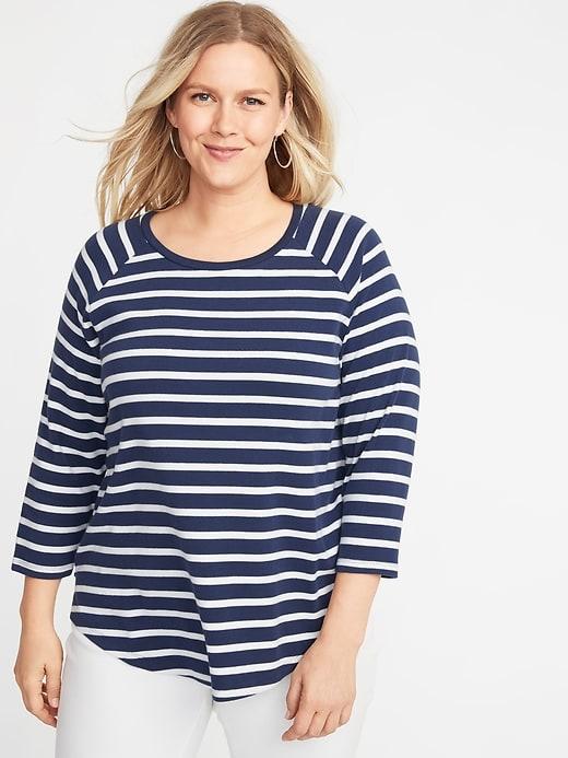 Relaxed Rib-knit Raglan-sleeve Plus-size Tee