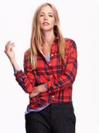 Old Navy Womens Boyfriend Plaid Flannel Shirt Size L - Large Red Plaid