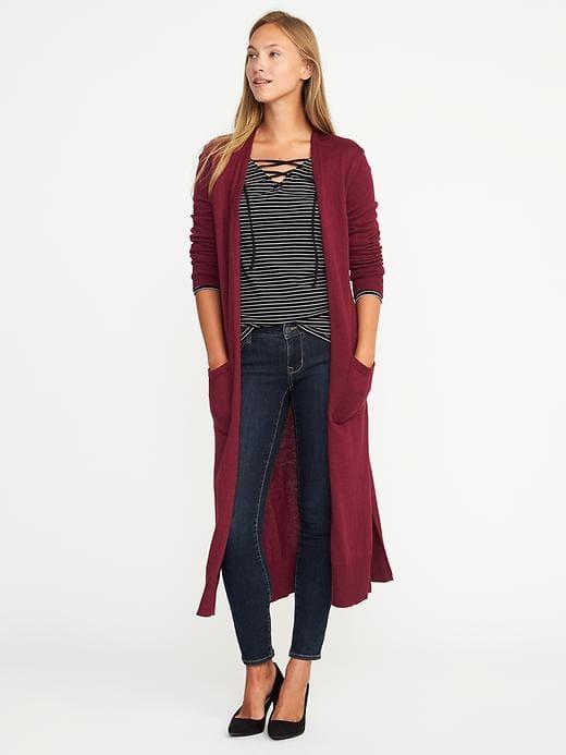 Old Navy Open Front Extra Long Cardi For Women - Gosh Garnet