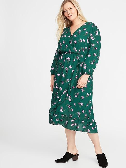 Old Navy Womens Waist-defined Plus-size Faux-wrap Georgette Dress Green Floral Size 1x